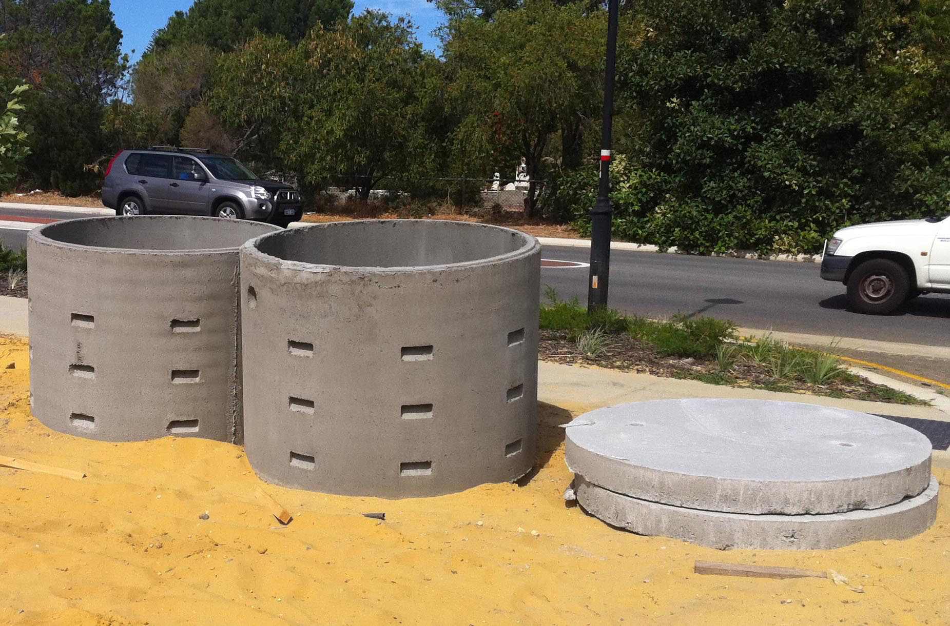 Concrete soakwells being installed in Perth, Western Australia.